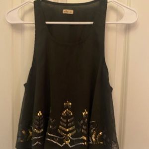 Hollister black sleeveless top with silver & gold embellishments - size Small